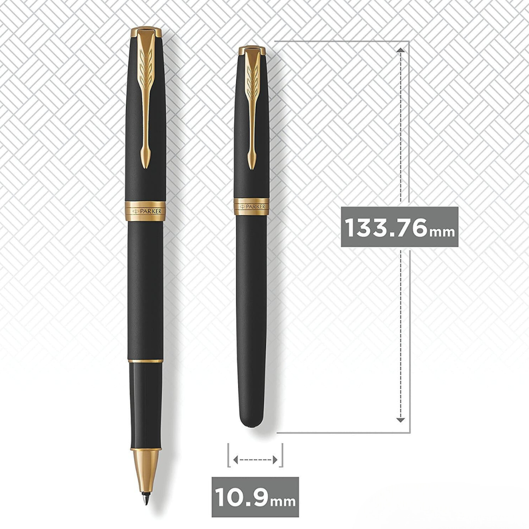 Parker Sonnet Matte Black GT Rollerball Pen — Parker rollerball pen — fluid gel ink writing instrument, at Cityluxe Singapore