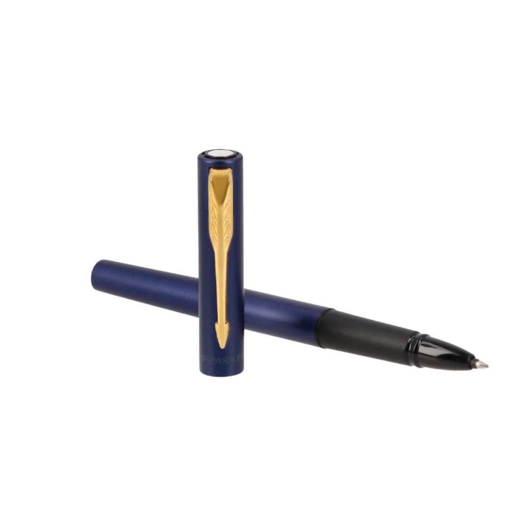 Parker Vector XL Rollerball Pen in Dark Blue with Gold Trim — Parker rollerball pen — fluid gel ink writing instrument, at Cityluxe Singapore