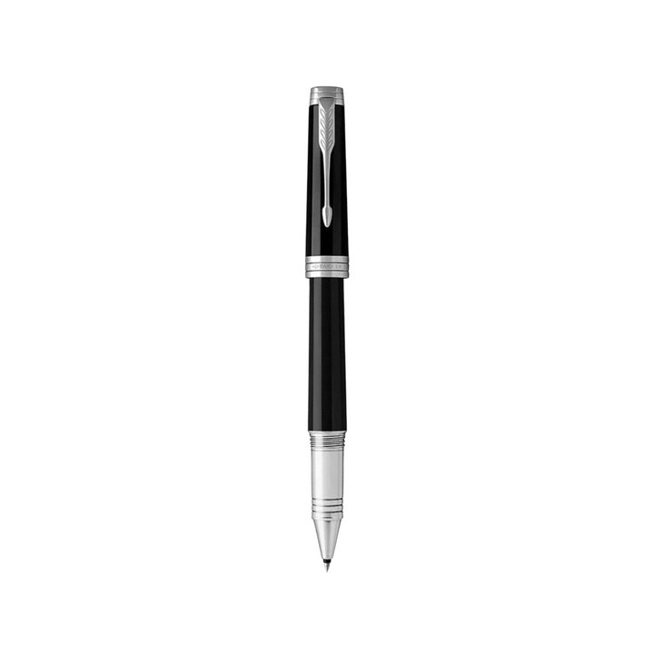 Parker Premier Black ST Rollerball Pen — uncapped with cap posted