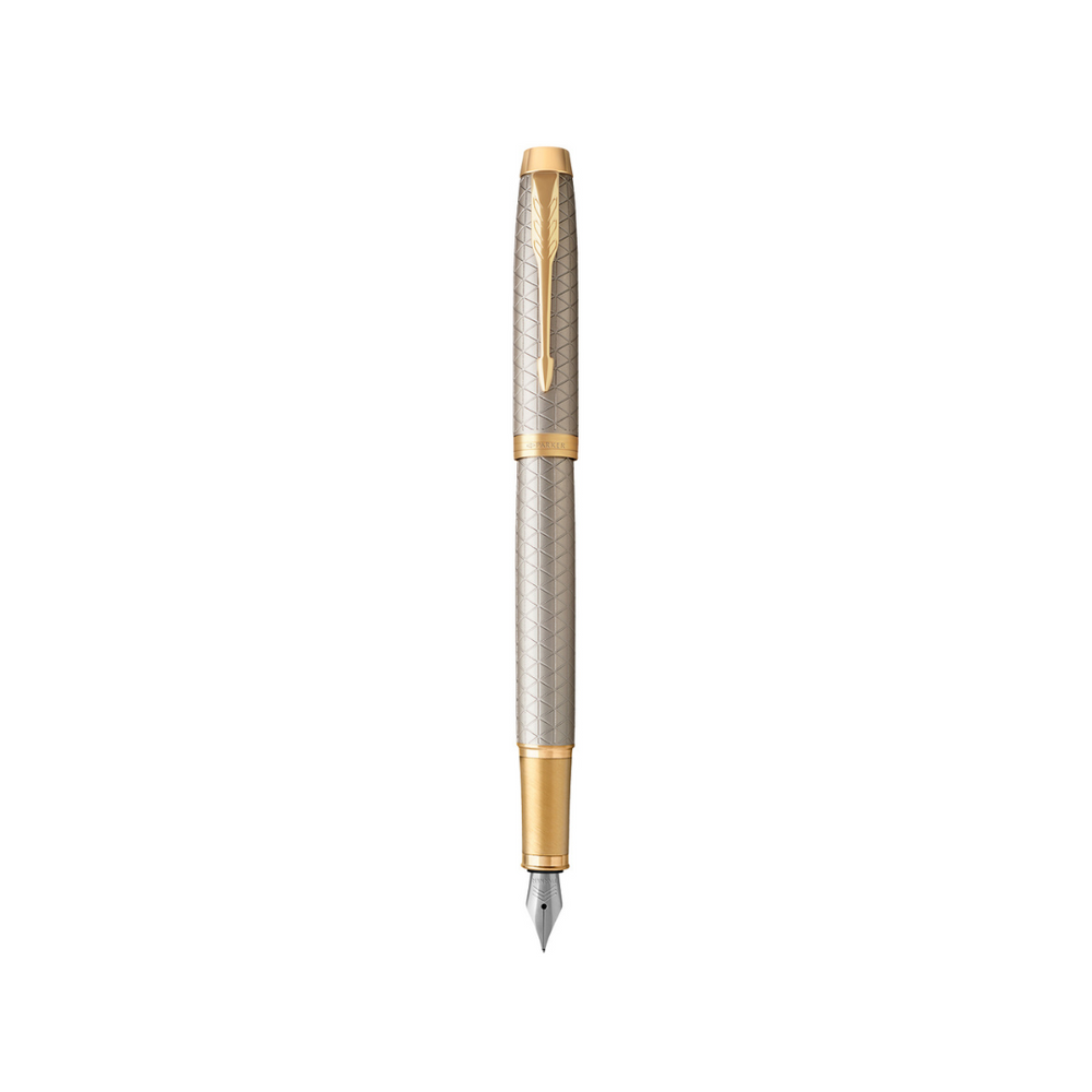 Parker IM Premium Fountain Pen in Warm Grey with Gold Trims — Parker fountain pen — precision nib writing instrument, at Cityluxe Singapore stationery store