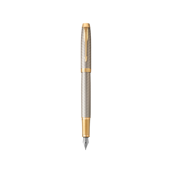 Parker IM Premium Fountain Pen in Warm Grey with Gold Trims — Parker fountain pen — precision nib writing instrument, at Cityluxe Singapore stationery store