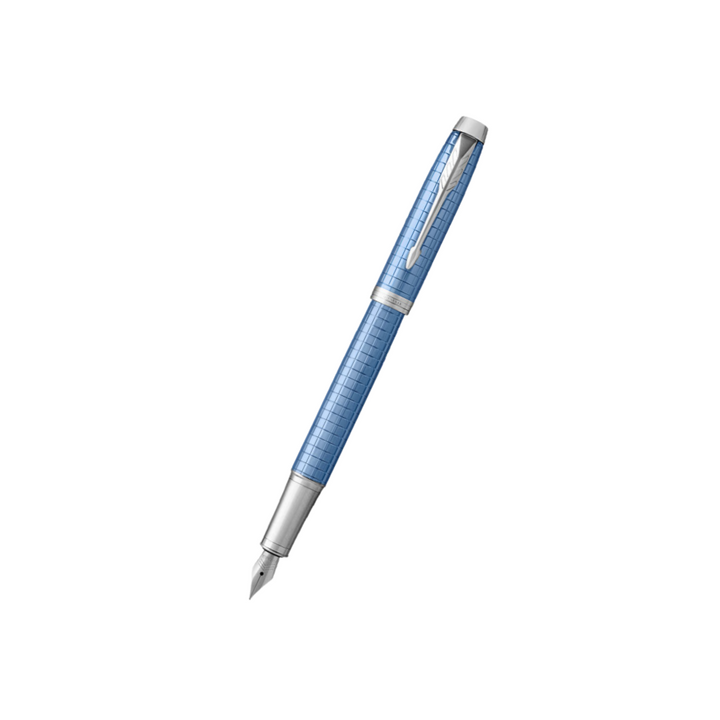 Parker IM Premium Fountain Pen in Blue with Chrome Trims — Parker fountain pen — precision nib writing instrument, at Cityluxe Singapore stationery store