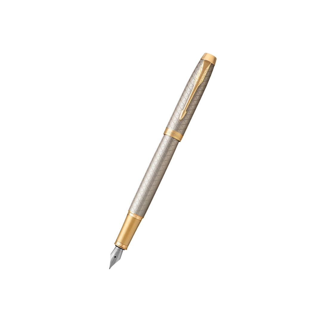 Parker IM Premium Fountain Pen in Warm Grey with Gold Trims — Parker fountain pen — precision nib writing instrument, at Cityluxe Singapore stationery store
