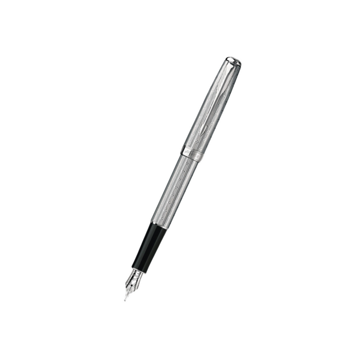 Parker Sonnet II Chrome Silvery Fountain Pen with Chrome Trims — Parker fountain pen — precision nib writing instrument, at Cityluxe Singapore stationery store