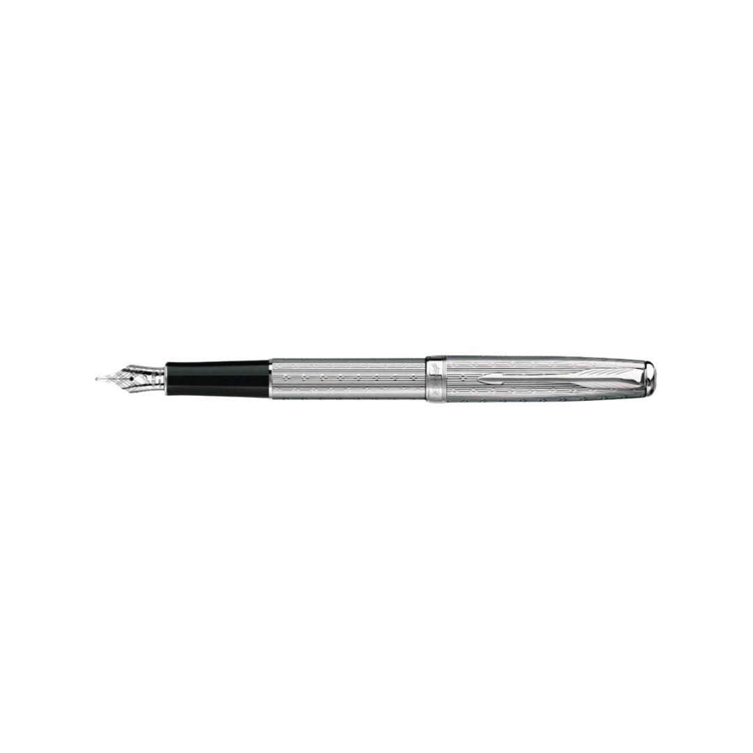 Parker Sonnet II Chrome Silvery Fountain Pen with Chrome Trims — Parker fountain pen — precision nib writing instrument, at Cityluxe Singapore stationery store