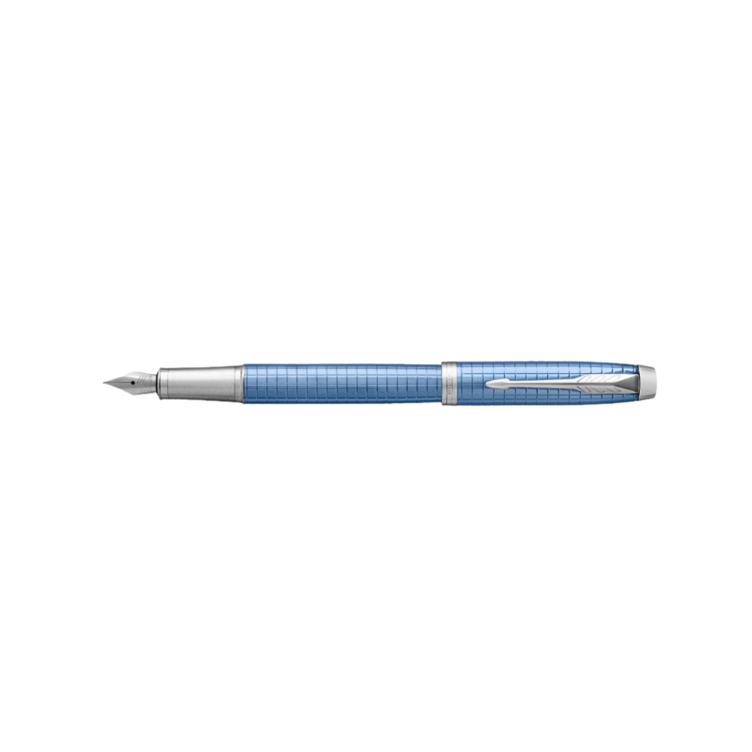 Parker IM Premium Fountain Pen in Blue with Chrome Trims — Parker fountain pen — precision nib writing instrument, at Cityluxe Singapore stationery store