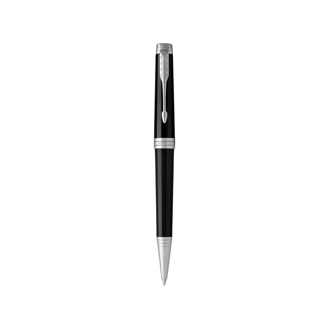 Parker Premier Black ST Ballpoint Pen — uncapped with cap posted