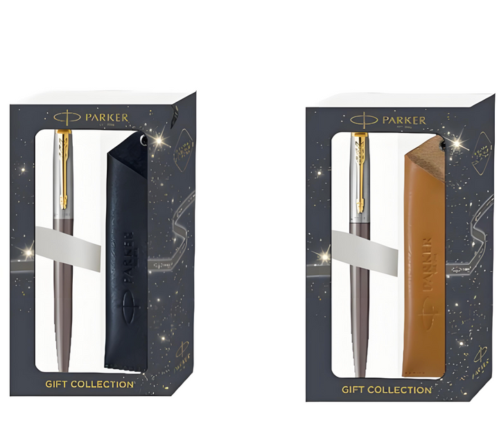 Parker Giftset Jotter XL Grey Core GT BP w/Leather Pen Sleeve Ring — Parker ballpoint pen — reliable smooth-writing everyday pen, at Cityluxe Singapore