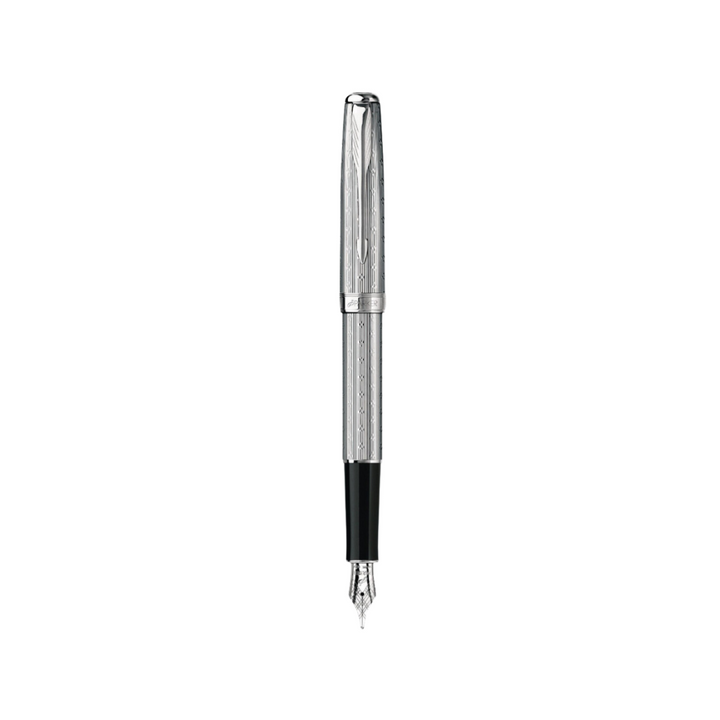 Parker Sonnet II Chrome Silvery Fountain Pen with Chrome Trims — Parker fountain pen — precision nib writing instrument, at Cityluxe Singapore stationery store