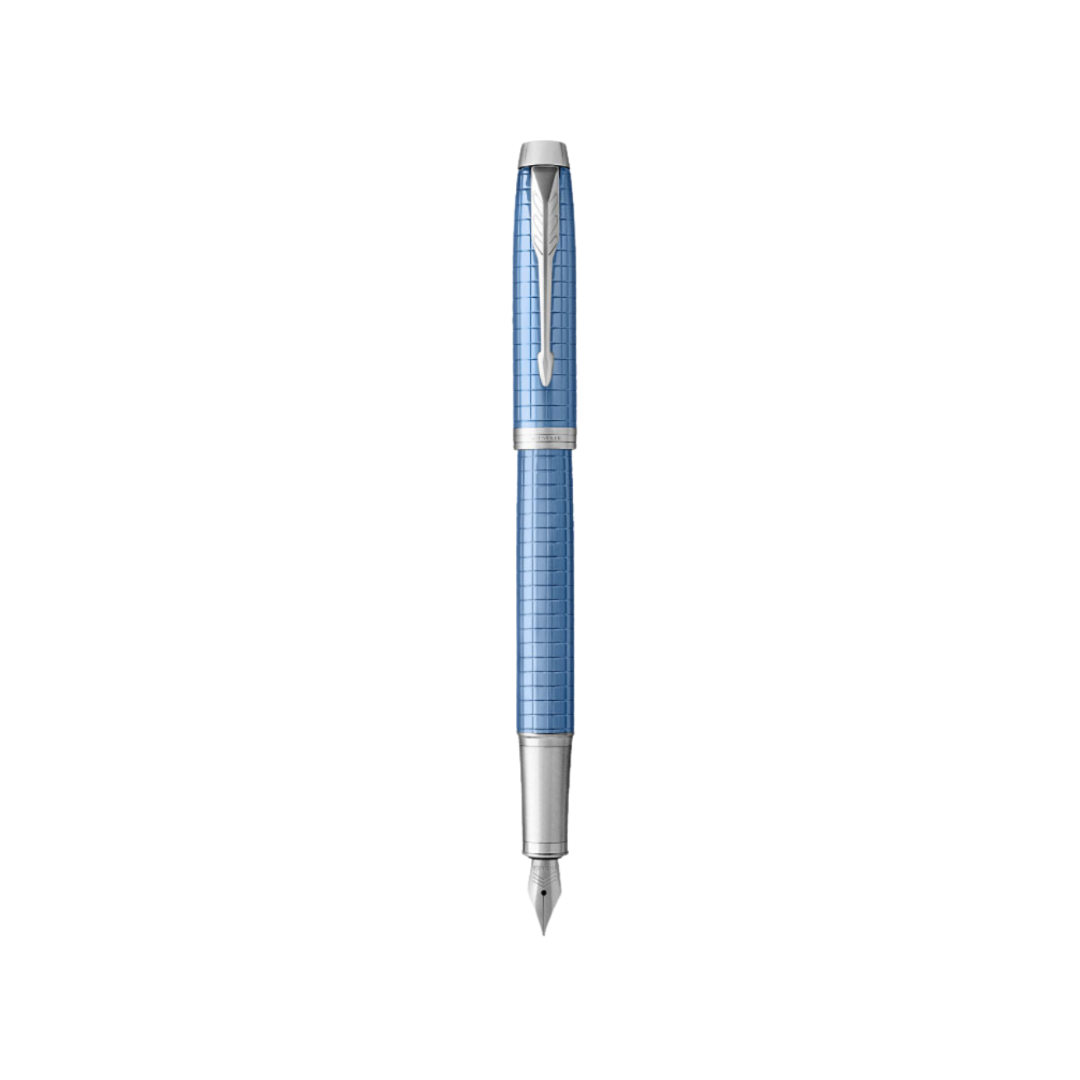 Parker IM Premium Fountain Pen in Blue with Chrome Trims — Parker fountain pen — precision nib writing instrument, at Cityluxe Singapore stationery store
