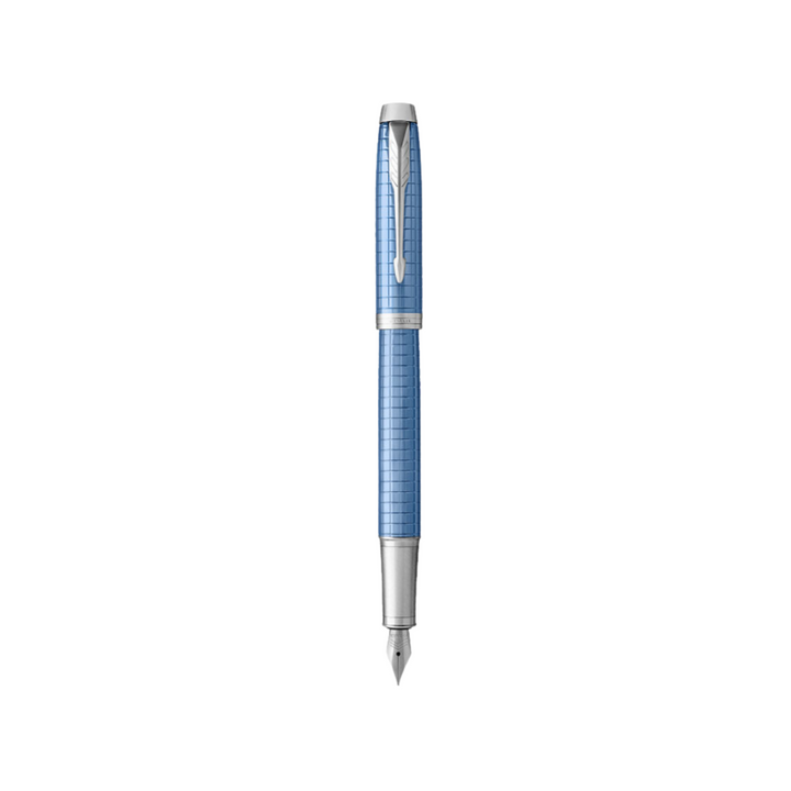 Parker IM Premium Fountain Pen in Blue with Chrome Trims — Parker fountain pen — precision nib writing instrument, at Cityluxe Singapore stationery store