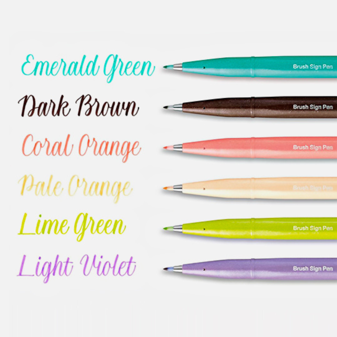 Pentel Brush Sign Pen Set in 6 Colors — Pentel brush pen — premium stationery and lifestyle, at Cityluxe Singapore