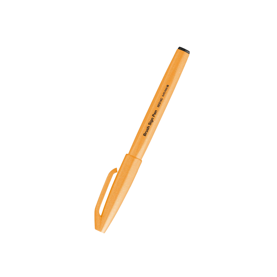 Pentel Brush Sign Pen in Fluorescent Orange — Pentel brush pen — premium stationery and lifestyle, at Cityluxe Singapore
