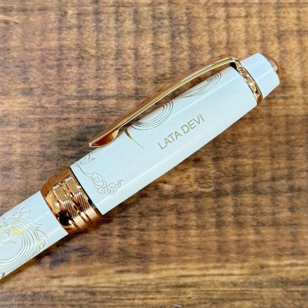 Personalized Name Engraving On Cross Bailey Year of the Dragon Ballpoint Pen - Pearlescent White Lacquer with Rose Gold Trims