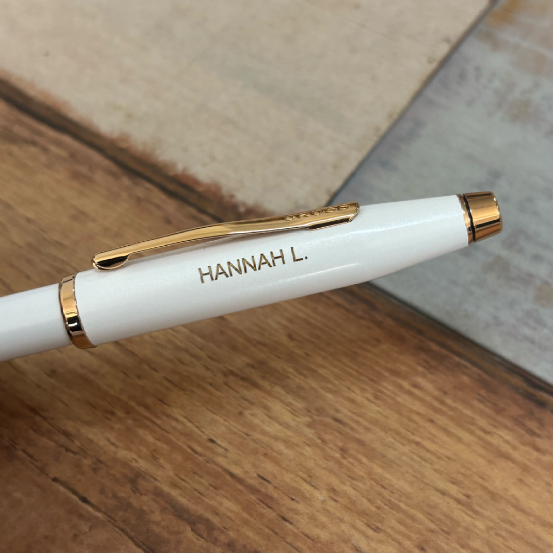 Personalized Name Engraving On Cross Century II Pearlescent White Ballpoint Pen