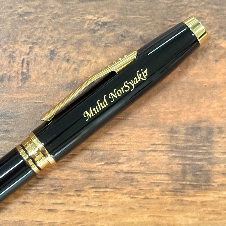 Personalized Name Engraving On Cross Coventry Ballpoint Pen - Black Lacquer With Gold Tone