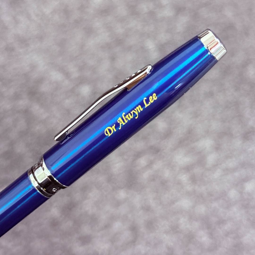 Personalized Name Engraving On Cross Coventry Blue Lacquer Ballpoint Pen