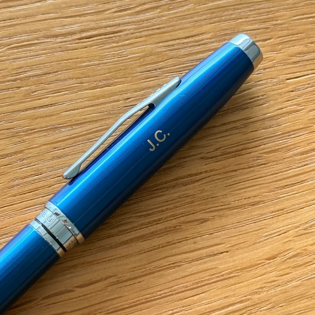 Personalized Name Engraving On Cross Coventry Blue Lacquer Ballpoint Pen