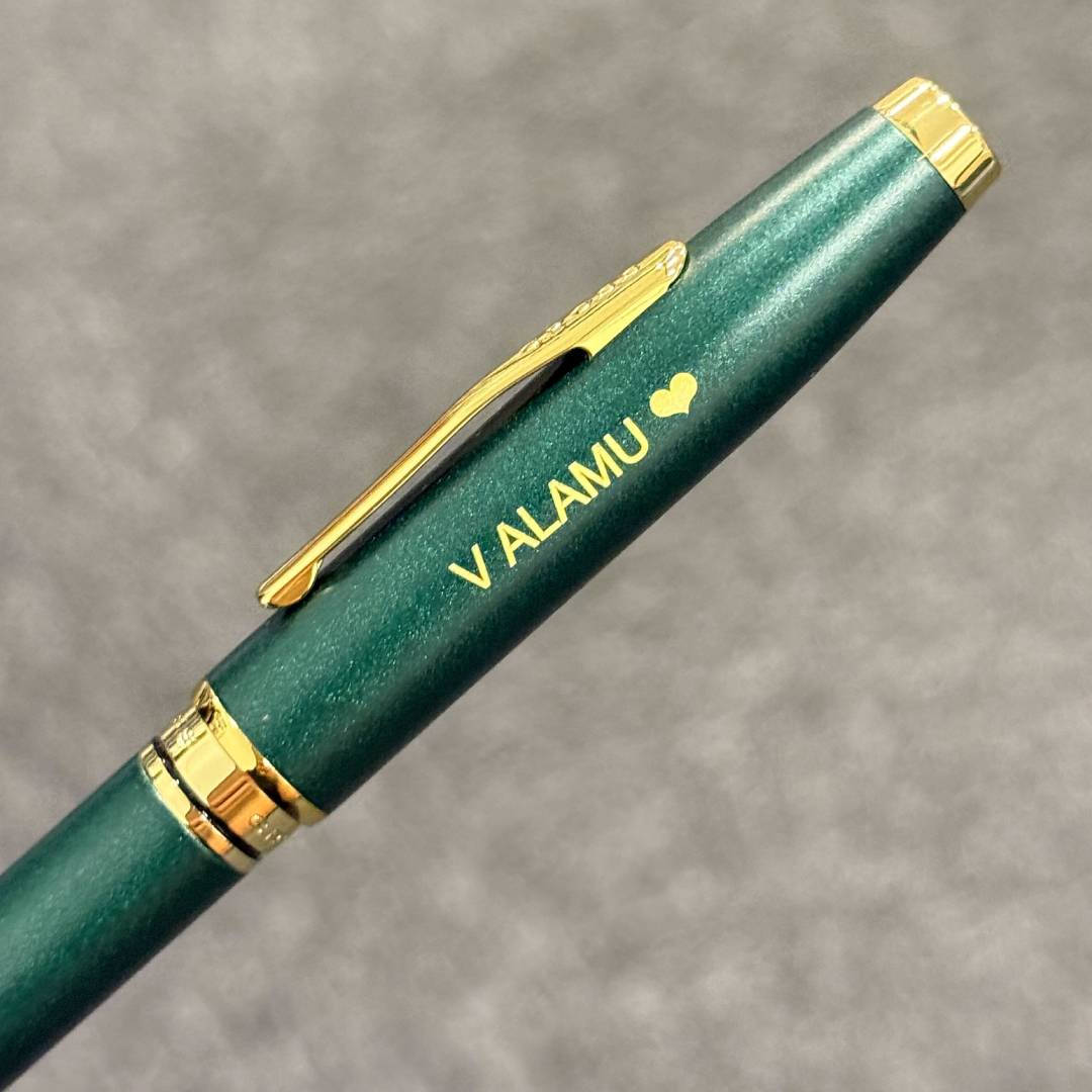 Personalized Name Engraving On Cross Coventry Satin Metallic Green Lacquer Ballpoint Pen