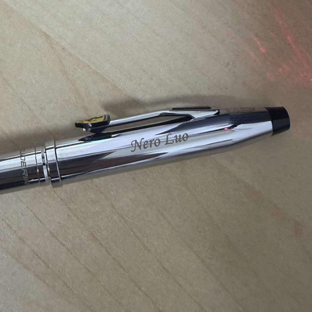 Personalised name engraving on Cross Ferrari Century II Rollerball Pen - Polished Chrome at Cityluxe WorkRoom