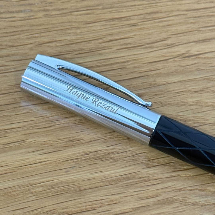 Personalized Name Engraving On Faber-Castell Ambition Rollerball Pen Rhombus Black