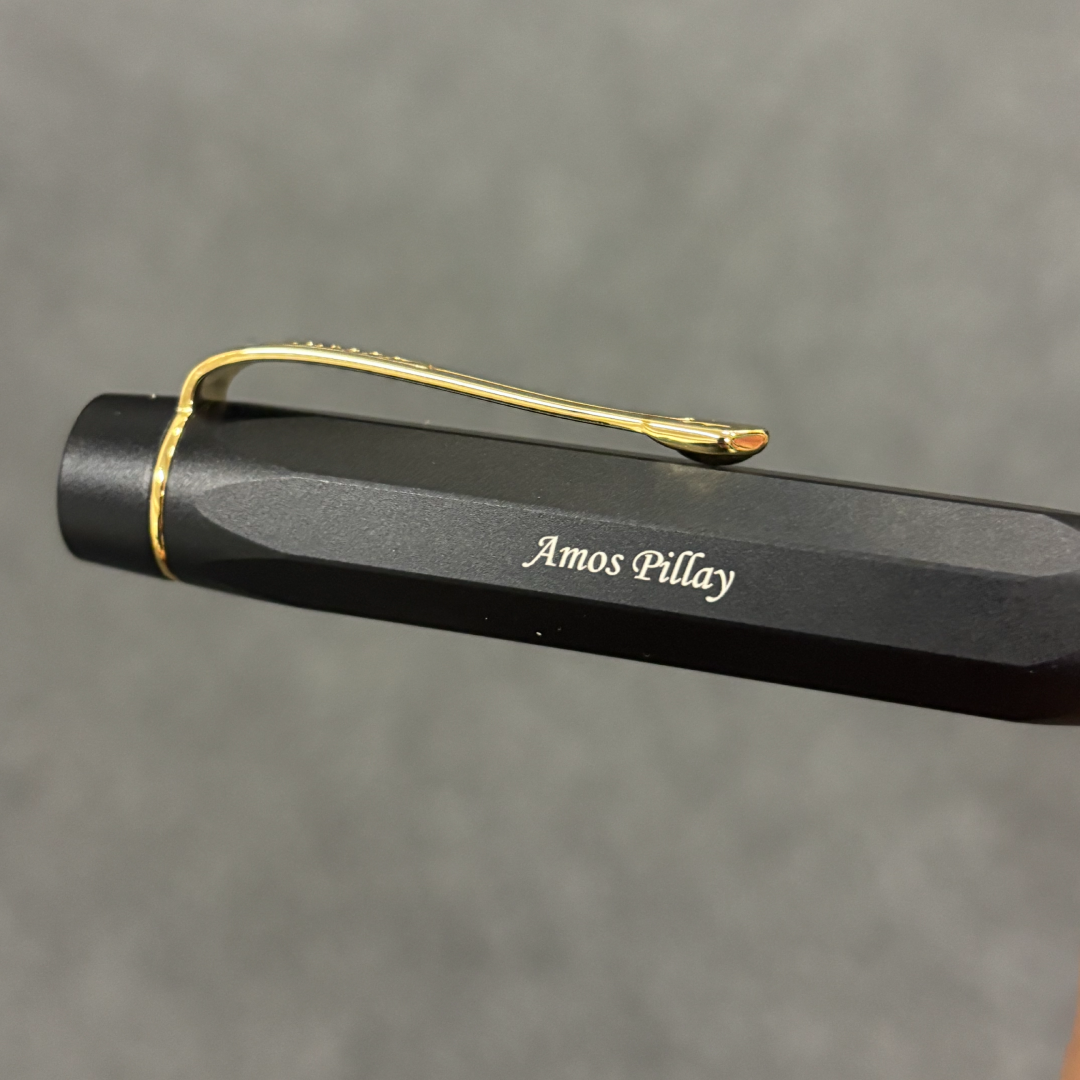 Personalised name engraving on Kaweco AL Sport PISTON FILLER Starter Set in Black at Cityluxe WorkRoom