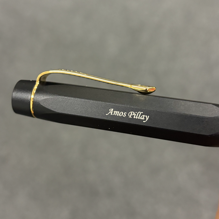 Personalised name engraving on Kaweco AL Sport PISTON FILLER Starter Set in Black at Cityluxe WorkRoom