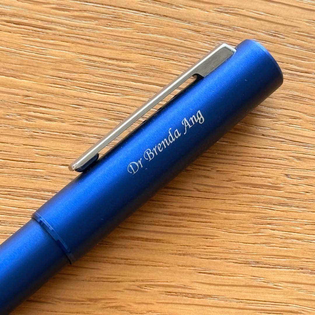 Personalised name engraving on Lamy Aion Fountain Pen - Deep Dark Blue (Medium) — Cityluxe