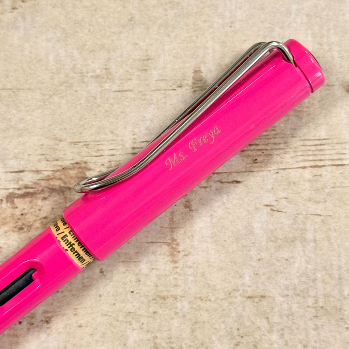 Personalized Name Engraving On Lamy Safari Fountain Pen Pink