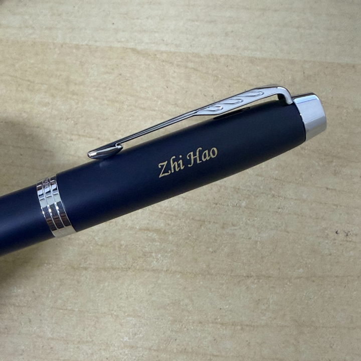 Personalised name engraving on Parker IM Blue CT Rollerball Pen