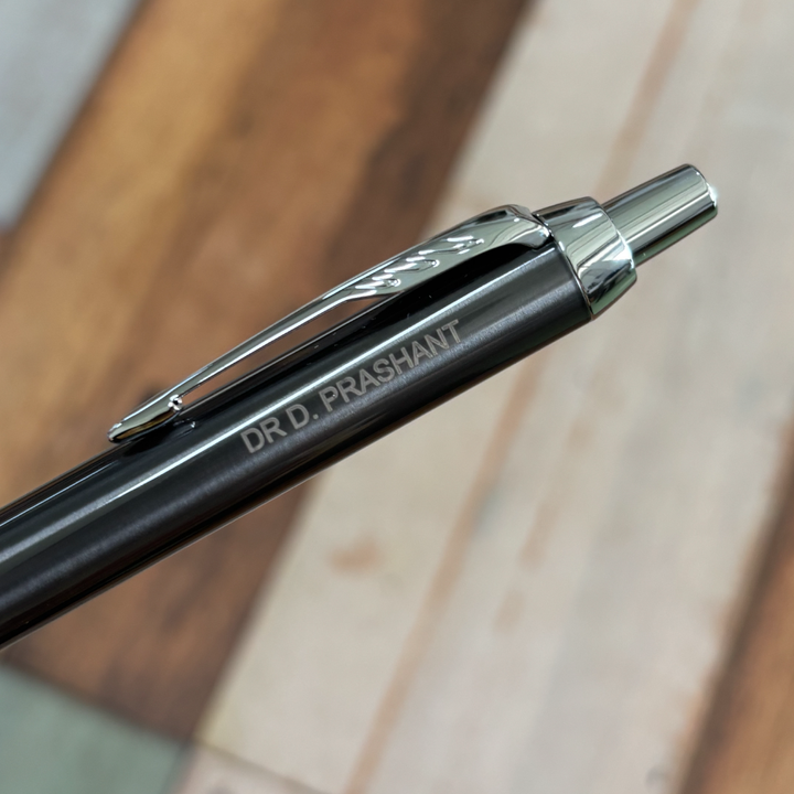 Personalised name engraving on Parker IM Dark Espresso CT Ballpoint Pen Gift Set