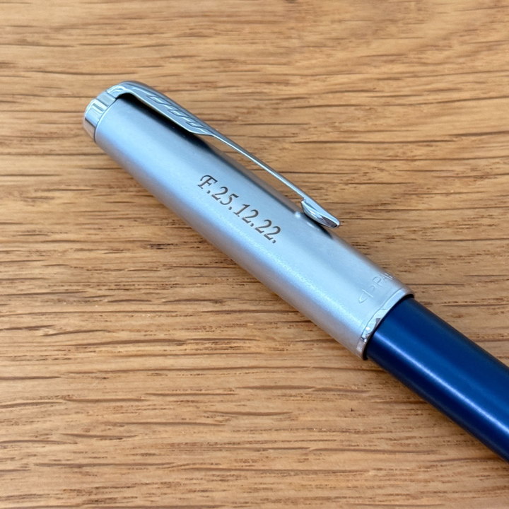 Personalized Name Engraving On Parker IM Premium Fountain Pen - Blue Grey with Chrome Trims