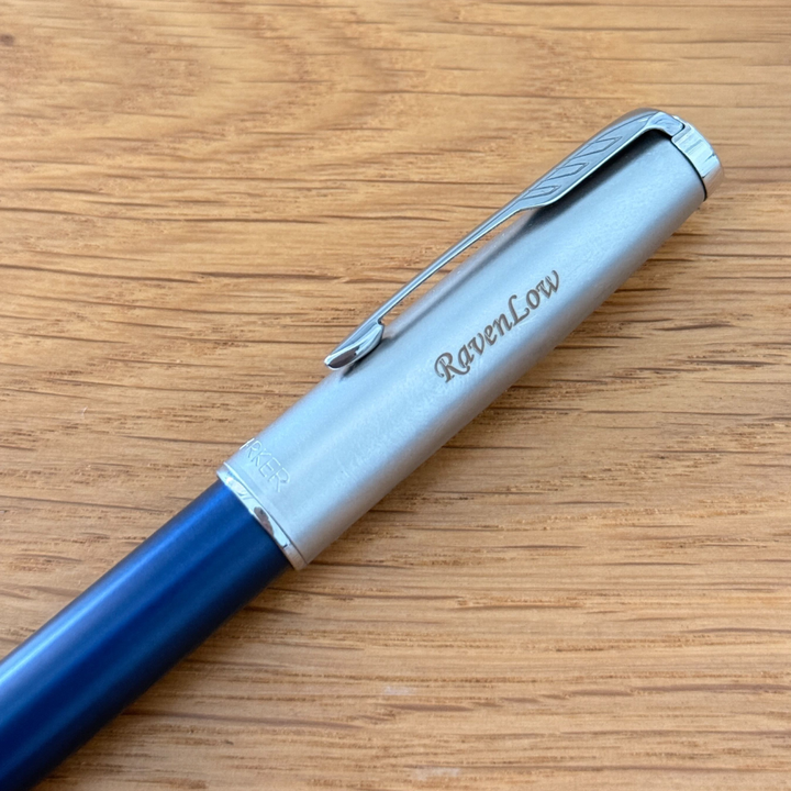 Personalized Name Engraving On Parker IM Premium Fountain Pen - Blue Grey with Chrome Trims