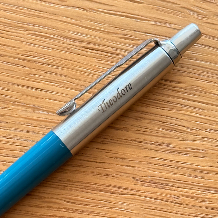 Personalised name engraving onParker Jotter Originals Ballpoint Pen - Peacock Blue — Cityluxe