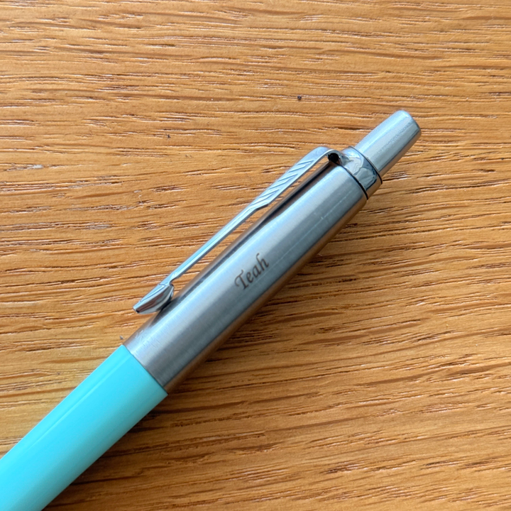 Personalised name engraving on Parker Jotter Originals Pastel Green Ballpoint Pen