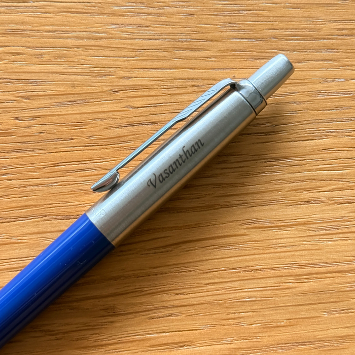 Personalized Name Engraving On Parker Jotter Special Blue Ballpoint Pen