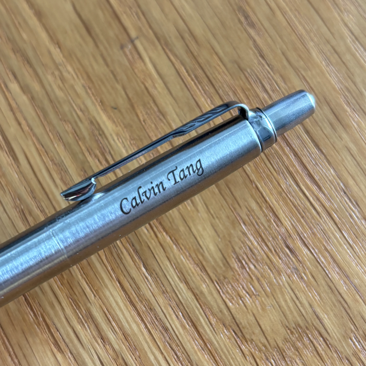 Personalised name engraving on Parker Jotter Stainless Steel CT Ballpoint Pen