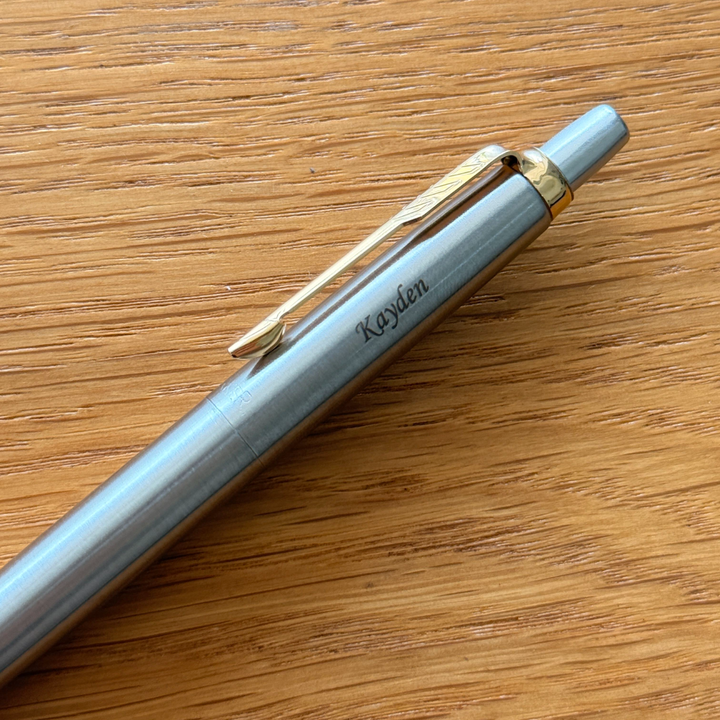 Personalised name engraving on Parker Jotter Stainless Steel GT Ballpoint Pen