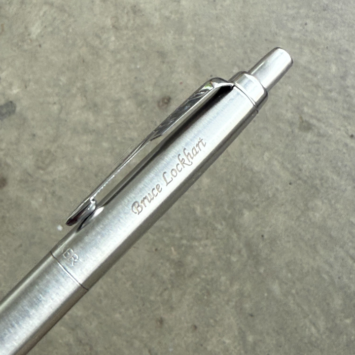 Personalised name engraving on Parker Jotter XL Monochrome Stainless Steel Ballpoint Pen