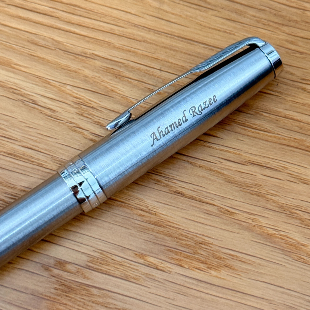 Personalized Name Engraving On Parker Sonnet Stainless Steel CT Rollerball Pen
