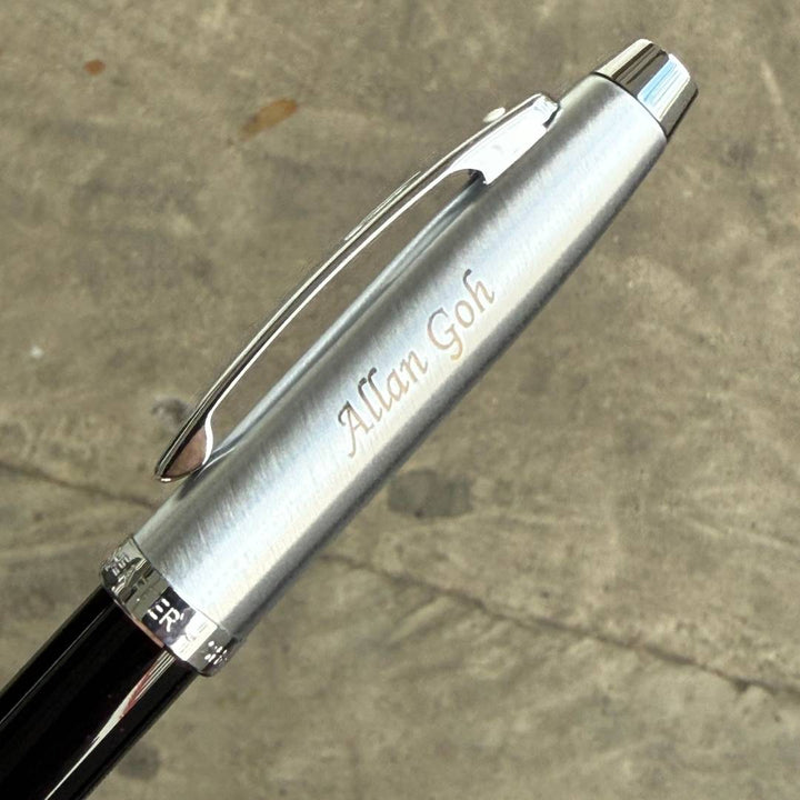 Personalized Name Engraving On Sheaffer 100 E9313 Glossy Black Barrel Brushed Chrome Cap Ballpoint Pen (WW30)