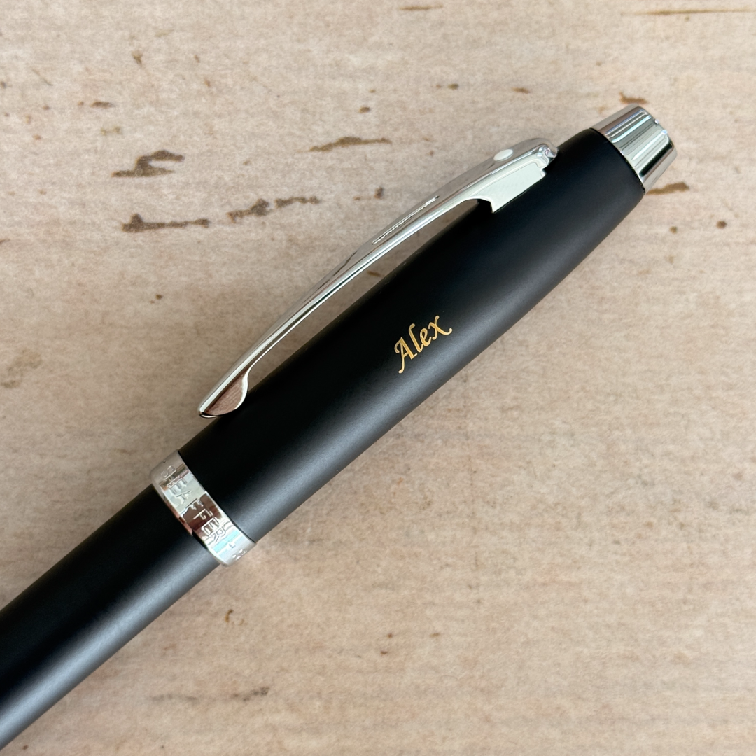 Personalised name engraving on Sheaffer 100 E9317 Matte Black With Chrome Trims Rollerball Pen