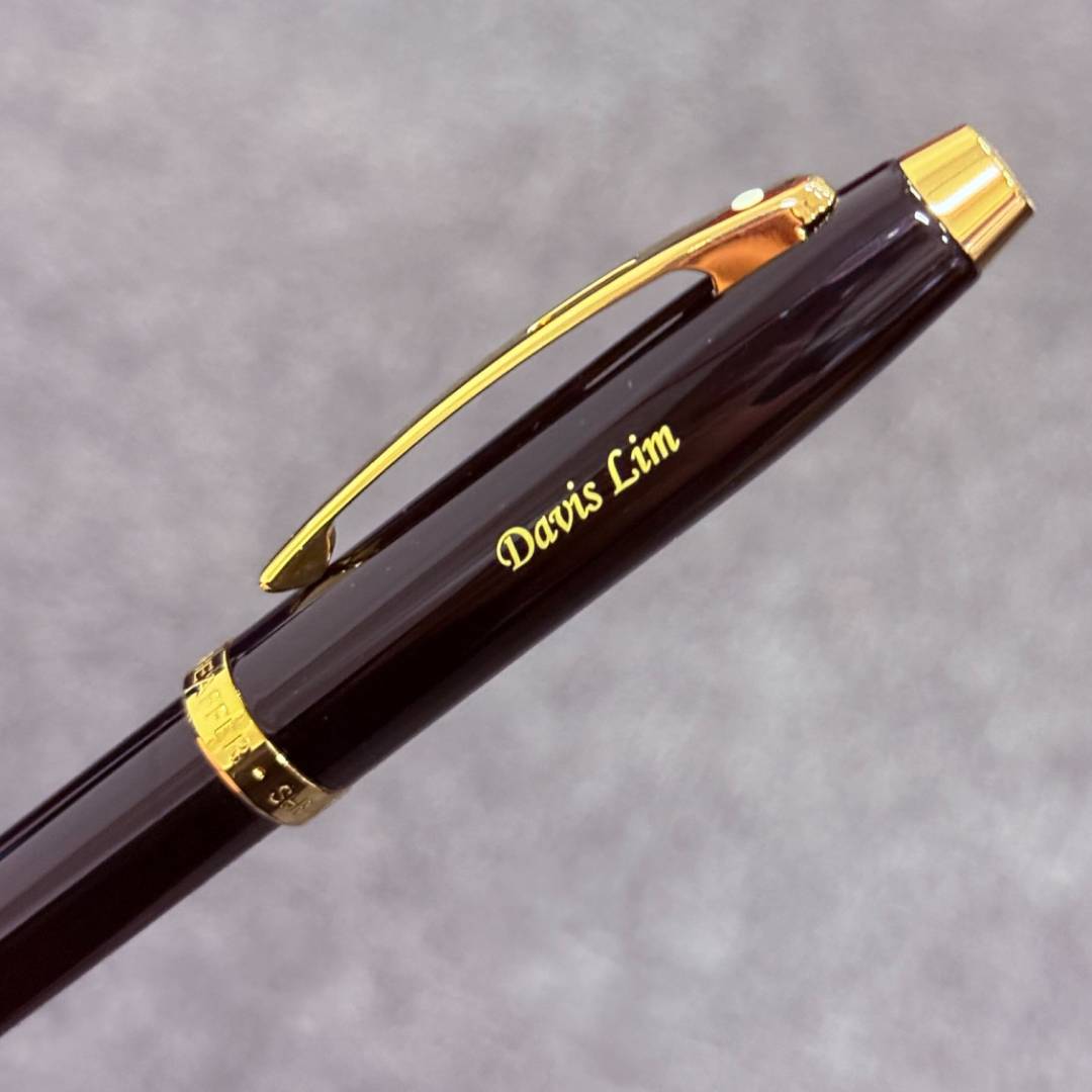 Personalized Name Engraving On Sheaffer 100 E9322 Ballpoint Pen - Glossy Black with Gold-tone Trims