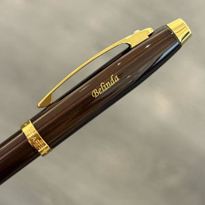 Personalized Name Engraving On Sheaffer 100 E9370 Ballpoint Pen - Coffee Brown with PVD Gold-tone Trims