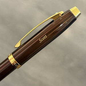 Personalized Name Engraving On Sheaffer 100 E9370 Ballpoint Pen - Coffee Brown with PVD Gold-tone Trims