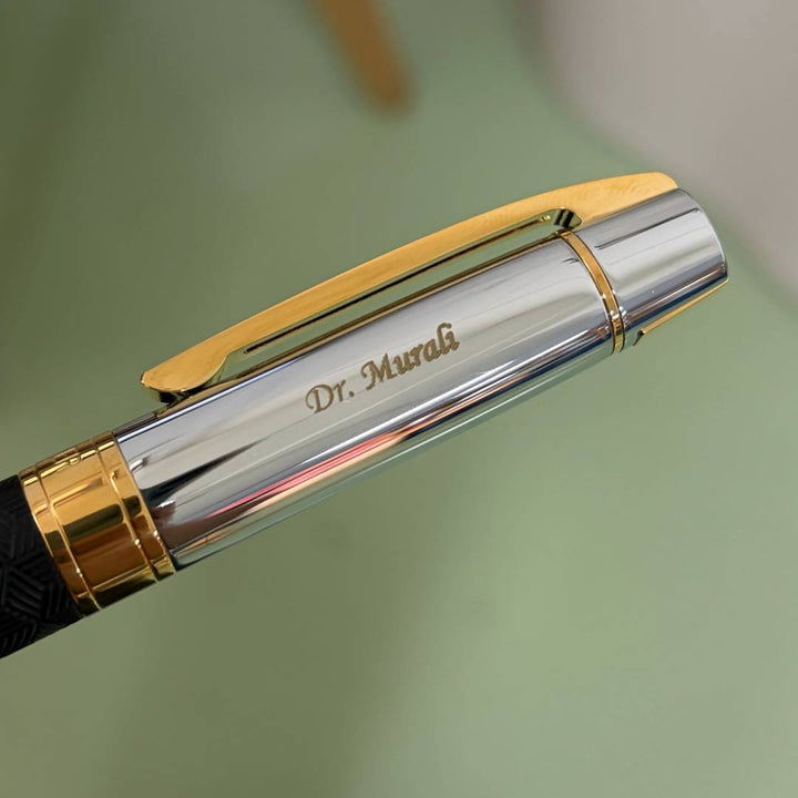 Personalized Name Engraving On Sheaffer 300 E9347 Engraved Matt Black With Gold Trims Rollerball Pen (WW30)