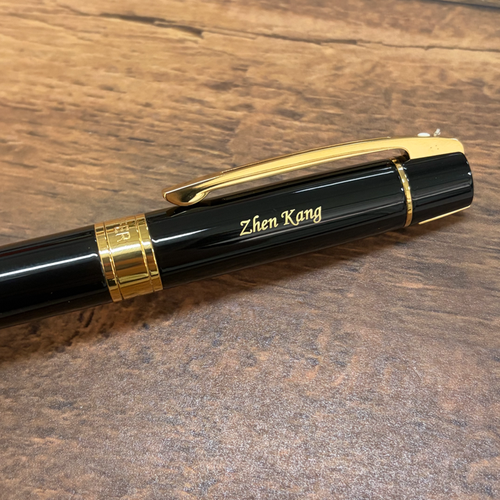 Personalised name engraving on Sheaffer 300 E9325 Glossy Black with Gold Trims Ballpoint Pen