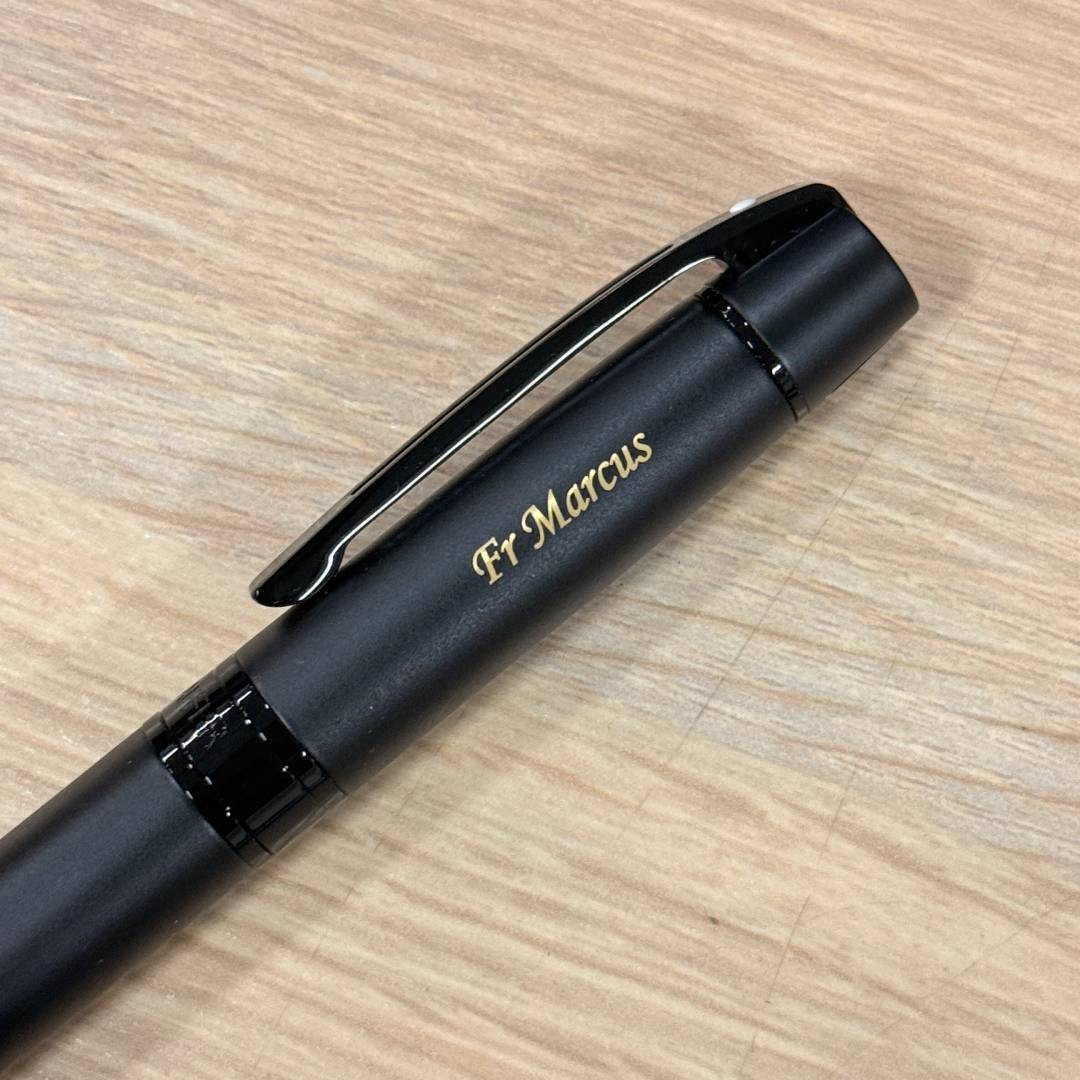 Personalised name engraving on Sheaffer 300 E9343 Matte Black With Black Trims Ballpoint Pen