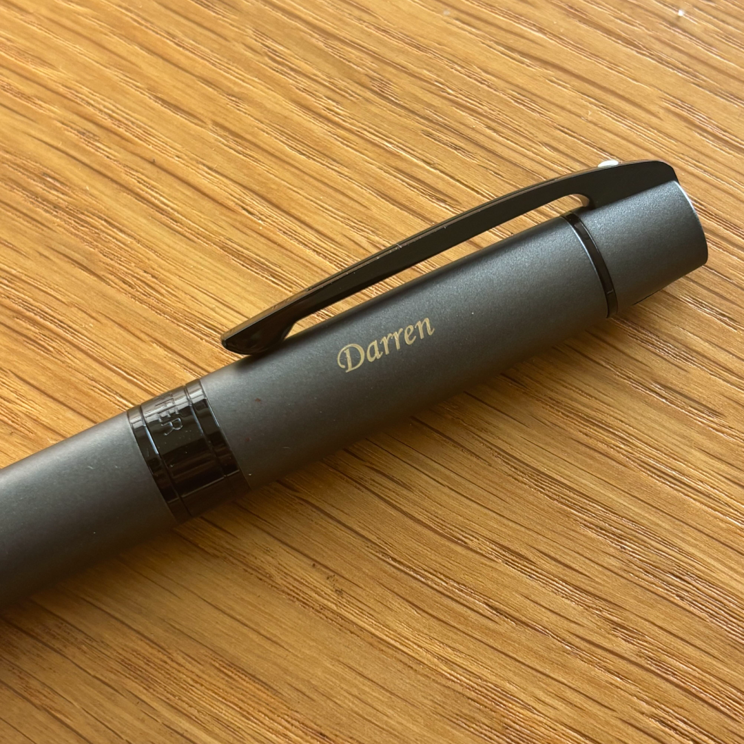 Personalised name engraving on Sheaffer 300 E9345 Matte Gray With Black Trims Rollerball Pen