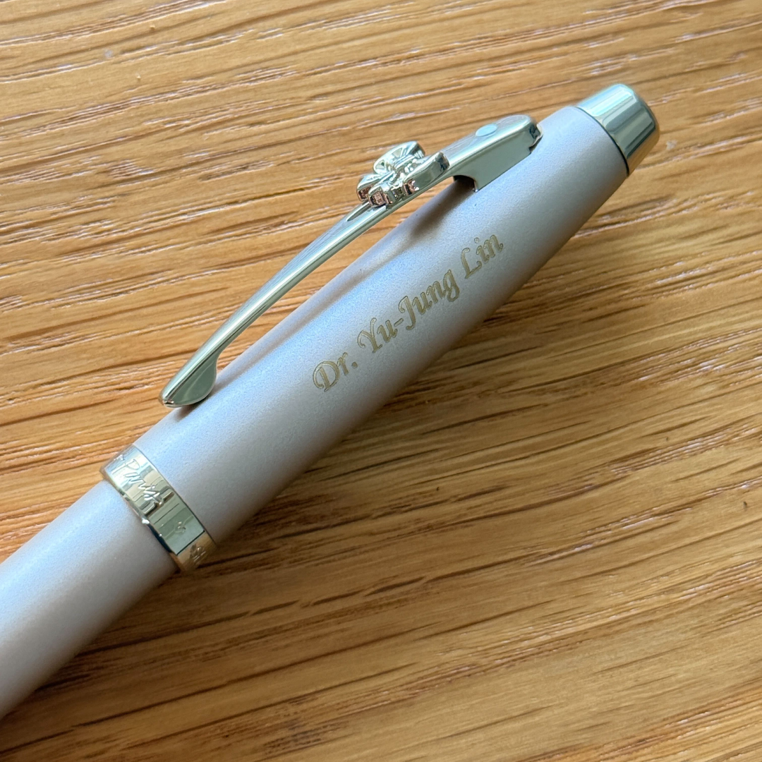 Personalized Name Engraving On Sheaffer Gift Set ft. 100 Emily in Paris 9377 Champagne Gold Ballpoint Pen with Champagne Gold Trims and Full-Grain Credit Card Holder